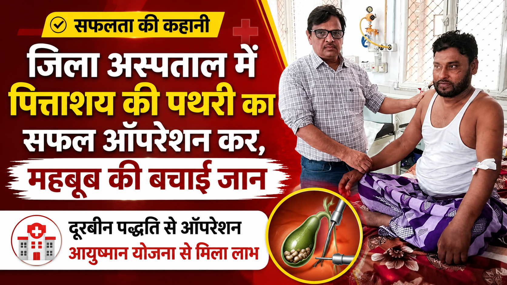 आयुष्मान भारत योजना से मिली नई जिंदगी: खंडवा जिला अस्पताल में दूरबीन पद्धति से पित्ताशय की पथरी का सफल ऑपरेशन, मरीज हुआ पूर्णतः स्वस्थ