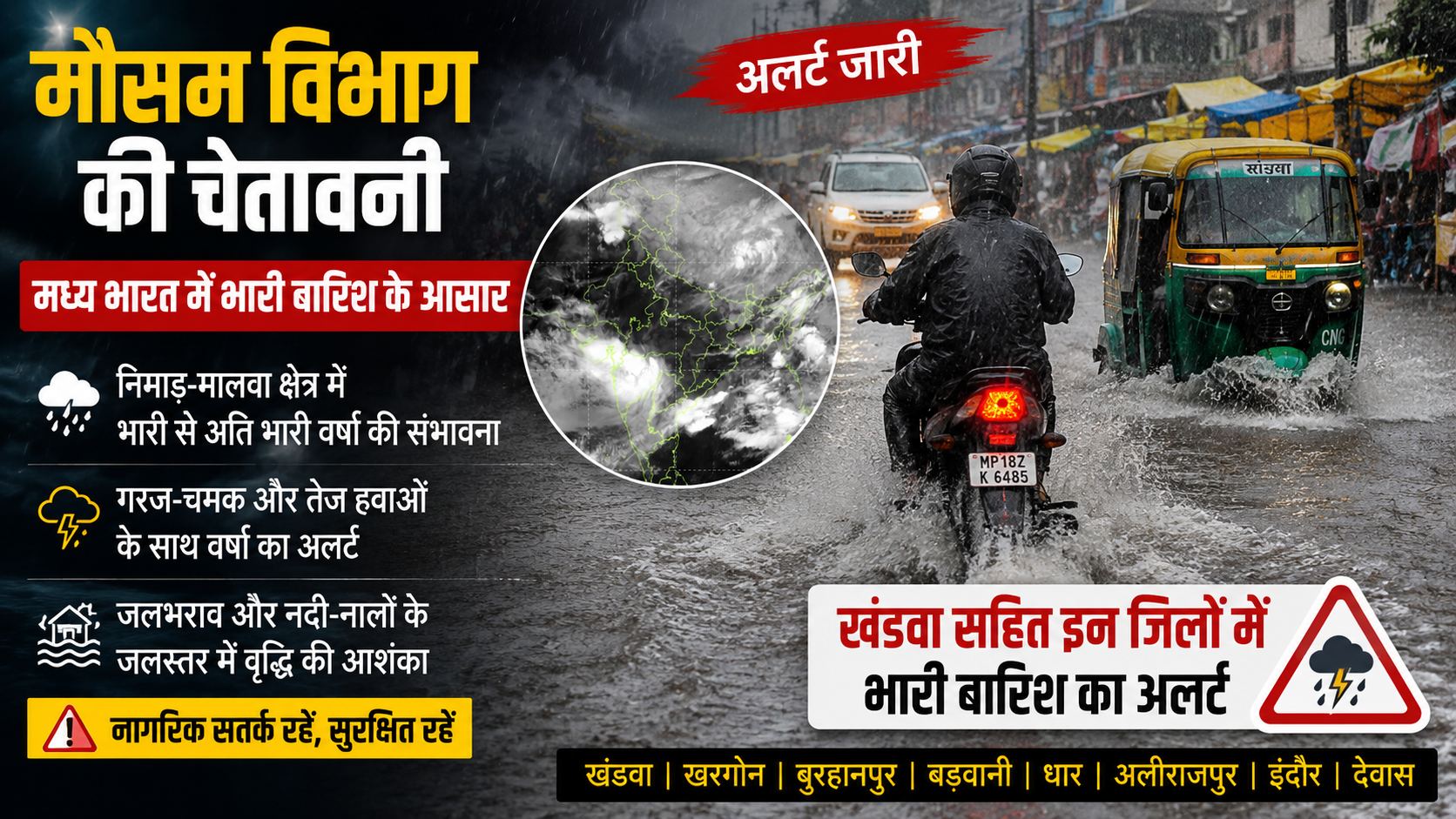 मौसम विभाग का अलर्ट: पश्चिम मध्य प्रदेश सहित कई राज्यों में भारी से अत्यधिक भारी वर्षा की चेतावनी, नागरिकों से सतर्क रहने की अपील