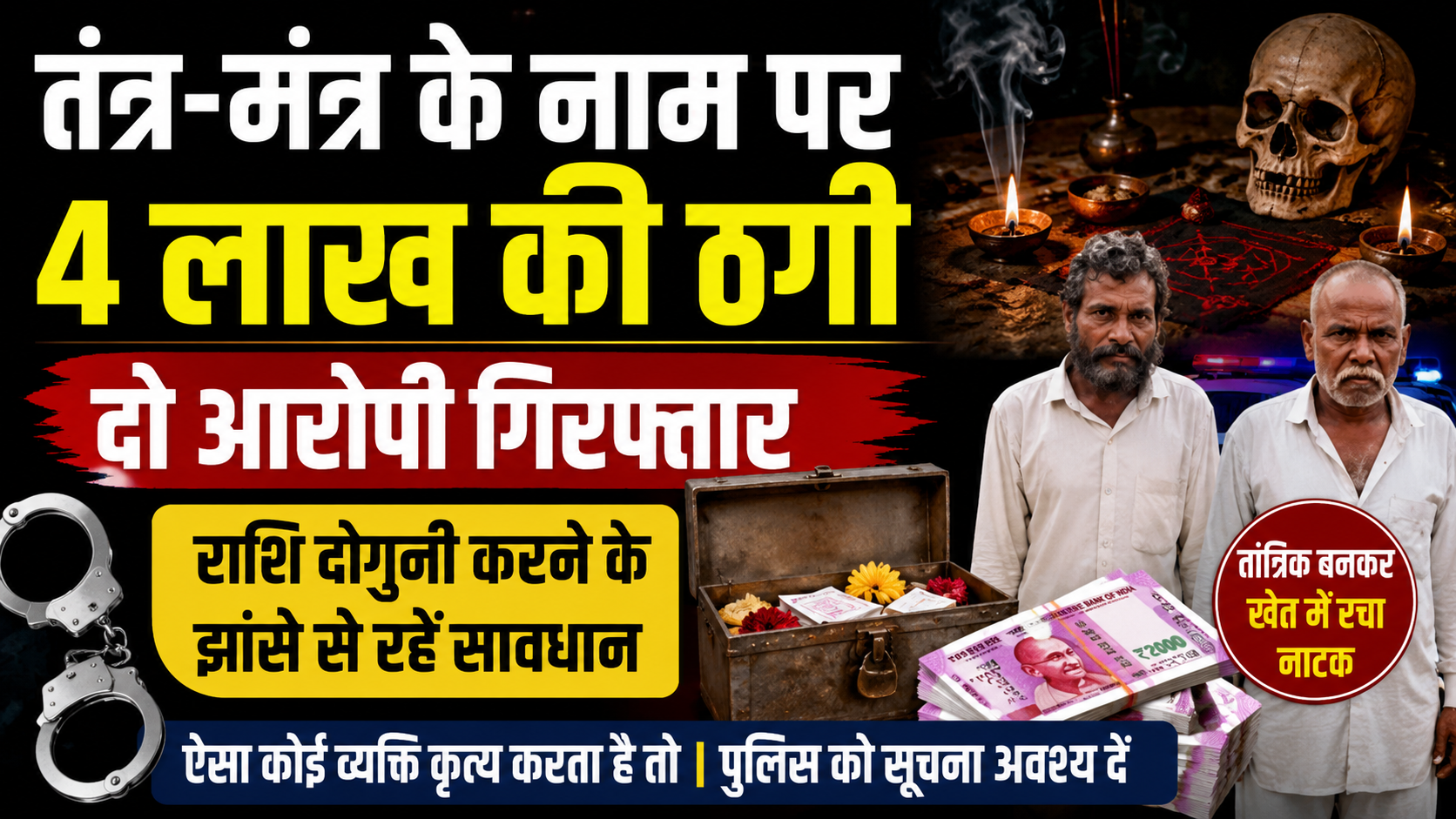 राशि दोगुनी करने के झांसे से रहें सावधान, ऐसे लोगों की पुलिस को दें सूचना | तंत्र-मंत्र, चमत्कार या कम समय में पैसा दोगुना करने का दावा करने वालों से दूरी बनाने की अपील