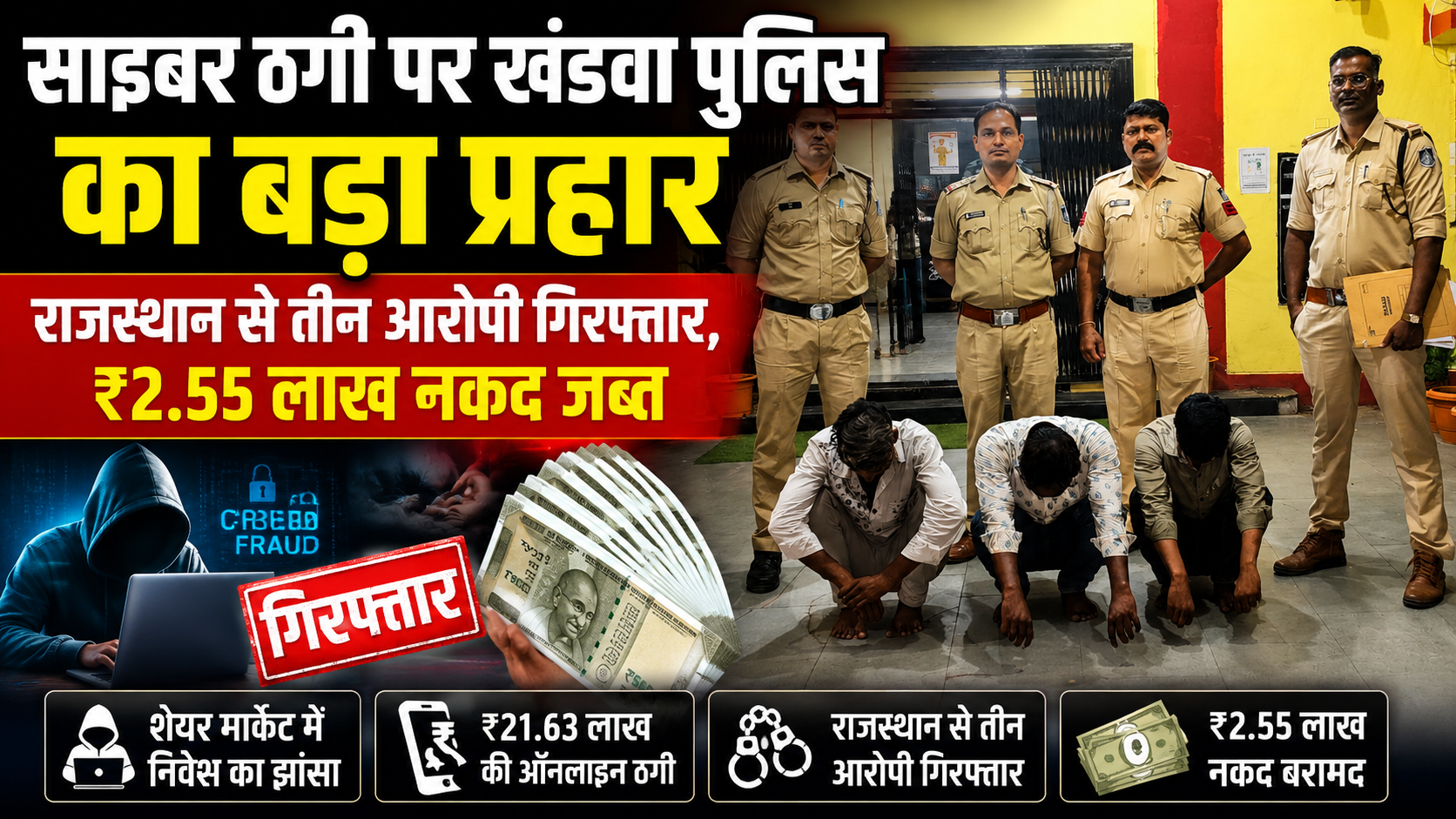 साइबर फ्रॉड गैंग का भंडाफोड़: निवेश का झांसा देकर ₹21.63 लाख की ठगी, तीन आरोपी गिरफ्तार